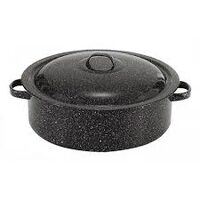 Cratiță emailată adanca 12.6 l (36 cm)+ capac neagra cu stropi