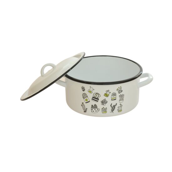 Cratiță Emailată, Cu Decor Și Capac, 2 L, 18 cm