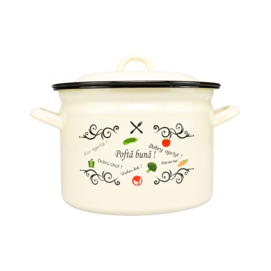 OALA EMAILATA  8 L (23 CM ) CU DECOR + CAPAC  (6) VEF