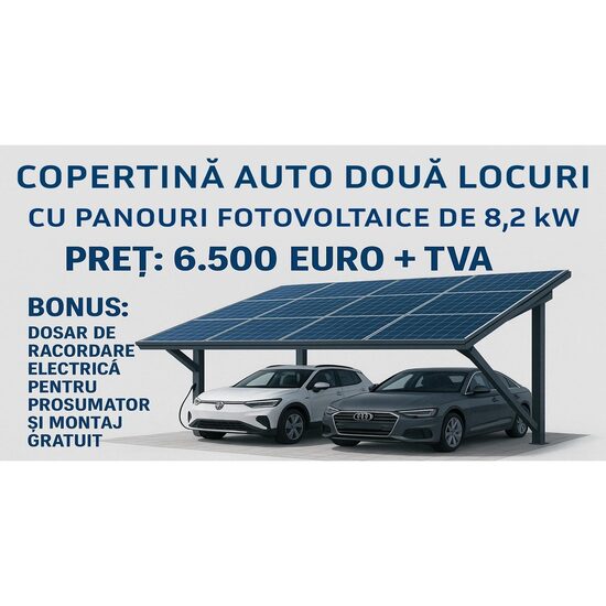 COPERTINA AUTO DOUA LOCURI CU PANOURI FOTOVOLTAICE 8.2 KW