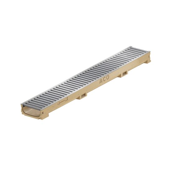 Rigola ACO Self Euroline 60 din beton cu polimeri, gratar nervurat din otel zincat natur, lungime 100cm
