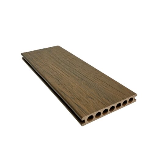 Placa WPC decking antichizat stejar inchis, gol rotund