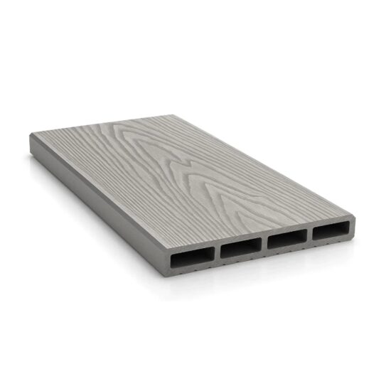 Placa de gard 3D, din compozit de lemn si plastic WPC, culoare gri deschis
